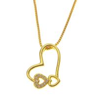 Cubic Zircon Micro Pave Brass Necklace, Heart, gold color plated & micro pave cubic zirconia & for woman & hollow, gold Approx 17.7 Inch 