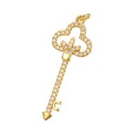 Cubic Zircon Micro Pave Brass Necklace, Key, gold color plated & micro pave cubic zirconia & for woman, gold 
