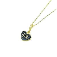 Cubic Zircon Micro Pave Brass Necklace, Heart, gold color plated, micro pave cubic zirconia & for woman & enamel Approx 17.7 Inch 