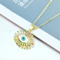 Evil Eye Jewelry Necklace, Brass, gold color plated, micro pave cubic zirconia & for woman, multi-colored Approx 17.7 Inch 