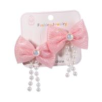 Children Hair Clip, Cloth, with Plastic Pearl & Iron, Bowknot, for children Random Color, 60mm 