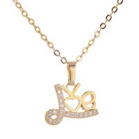 Brass Cubic Zirconia Necklace, Alphabet Letter, plated, for woman & with cubic zirconia & hollow Approx 16 Inch 
