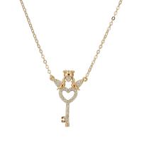 Cubic Zircon Micro Pave Brass Necklace, Key, plated, micro pave cubic zirconia & for woman & hollow 30mm Approx 16 Inch 
