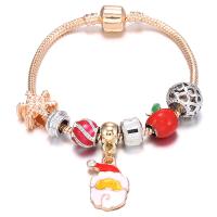 Zinc Alloy European Bracelets, Brass, with zinc alloy pendant, gold color plated, Christmas Design & for woman & enamel & with rhinestone, multi-colored 