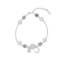 Crackle Quartz Bracelet, with Zinc Alloy, real gold plated, for woman, grey Approx 6.1 Inch 