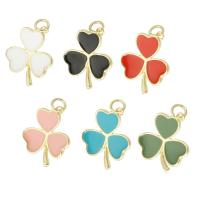 Enamel Brass Pendants, Three Leaf Clover, gold color plated Approx 3mm 
