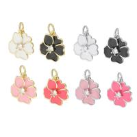 Enamel Brass Pendants, Flower, plated, micro pave cubic zirconia Approx 3mm 