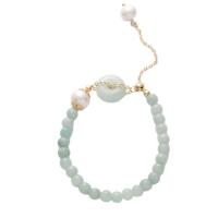 Jadeite Bracelet, with Freshwater Pearl & Brass, real gold plated & for woman, skyblue Approx 5.9 Inch 