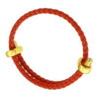 Fashion Create Wax Cord Bracelets, 304 Stainless Steel, with Wax Cord, 18K gold plated, fashion jewelry & Unisex, red, 13*4mm,3mm Approx 6 Inch 
