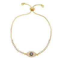 Evil Eye Jewelry Bracelet, Brass, gold color plated, micro pave cubic zirconia & for woman & enamel .4 Inch 