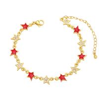 Cubic Zirconia Micro Pave Brass Bracelet, with 2 extender chain, Star, gold color plated, micro pave cubic zirconia & for woman & enamel .9 Inch 