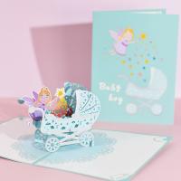 Paper 3D Greeting Card, Baby Pram, handmade, Foldable & 3D effect 