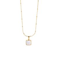 Stainless Steel Jewelry Necklace, 304 Stainless Steel, with White Shell, with 1.97inch extender chain, 14K gold plated, fashion jewelry & for woman, golden, 11.4mm Approx 16.54 Inch 