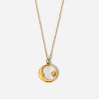 Stainless Steel Jewelry Necklace, 304 Stainless Steel, with White Shell, with 2.09inch extender chain, 18K gold plated, fashion jewelry & for woman, golden, 1mm,19mm Approx 15.75 Inch 