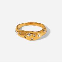 Cubic Zirconia anillo de dedo de acero inoxidable, acero inoxidable 304, diverso tamaño para la opción & micro arcilla de zirconia cúbica & para mujer, dorado, 6mm, Vendido por UD