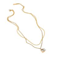 Stainless Steel Jewelry Necklace, 304 Stainless Steel, 18K gold plated, Double Layer & fashion jewelry & for woman & with rhinestone, golden, 9.4mm Approx 14.57 Inch, Approx 15.16 Inch 