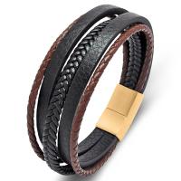 PU Leather Cord Bracelets, with 316L Stainless Steel, Vacuum Ion Plating, fashion jewelry & for man 