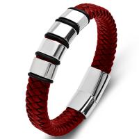 Leatheroid Cord Bracelets, Leather, with 316L Stainless Steel, polished, fashion jewelry & for man 