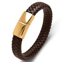 Leatheroid Cord Bracelets, Split Layer Cowhide Leather, with 316L Stainless Steel, plated, fashion jewelry & for man 