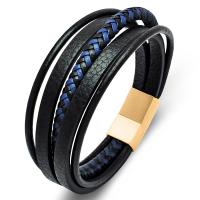 PU Leather Cord Bracelets, with 316L Stainless Steel, plated, fashion jewelry & multilayer & for man 