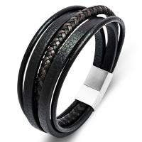 PU Leather Cord Bracelets, with 316L Stainless Steel, polished, fashion jewelry & multilayer & for man 