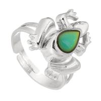 Mood Finger Ring, Zinc Alloy, with Lampwork, Frog, silver color plated, fashion jewelry & change their color according to the temperature, silver color 4mm, US Ring 