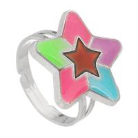 Mood Finger Ring, Zinc Alloy, with Lampwork, Star, silver color plated, fashion jewelry & change their color according to the temperature, silver color 4mm, US Ring 