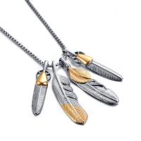 Titanium Steel Pendants, Feather, gold color plated, Unisex 