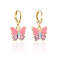 Huggie Hoop Drop Earring, laiton, papillon, Plaqué d'or, pour femme & émail, multicolore Vendu par paire