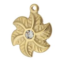 Rhinestone Stainless Steel Pendants, 304 Stainless Steel, Flower, gold color plated, with glass rhinestone Approx 1mm 