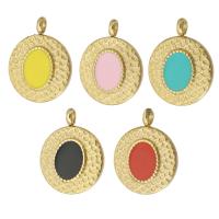 Enamel Stainless Steel Pendant, 304 Stainless Steel, Flat Round, gold color plated, DIY Approx 2mm 