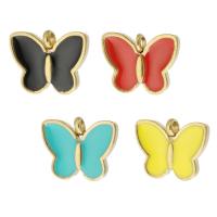 Enamel Stainless Steel Pendant, 304 Stainless Steel, Butterfly, gold color plated Approx 2mm 