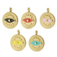 Enamel Stainless Steel Pendant, 304 Stainless Steel, Flat Round, gold color plated Approx 2mm 