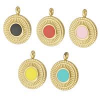 Enamel Stainless Steel Pendant, 304 Stainless Steel, Flat Round, gold color plated Approx 2mm 