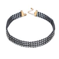 Rhinestone Zinc Alloy Necklace, with 5cm extender chain, fashion jewelry & for woman & with rhinestone, black, 15mm cm 