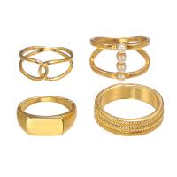 Plastic Pearl Zinc Alloy Finger Ring, with ABS Plastic Pearl, 4 pieces & fashion jewelry & for woman, golden 