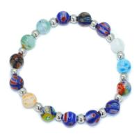 Lampwork Bracelets, Millefiori Lampwork, with Copper Coated Plastic, Round, for woman, multi-colored, 8mm,5mm Approx 17.1-18.4 cm 