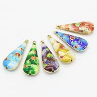 Cloisonne Pendants, with Brass, Teardrop, gold color plated, Unisex 