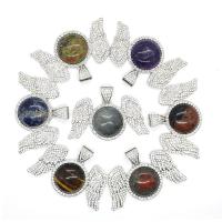 Gemstone Zinc Alloy Pendants, Natural Stone, with Zinc Alloy, Wing Shape, silver color plated & Unisex & with rhinestone 