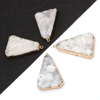 Ice Quartz Agate Pendants, with Brass, Triangle, gold color plated, Unisex, white, 28x35- 