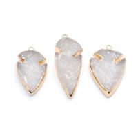 Clear Quartz Pendant, with Brass, Leaf, gold color plated, Unisex, white, 20x40- 