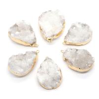 Ice Quartz Agate Pendants, with Brass, gold color plated, Unisex, white, 20x30- 