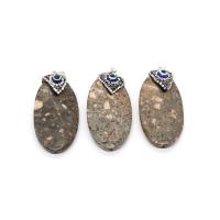 Mixed Agate Pendants, with Rhinestone Clay Pave & Lampwork, Oval, Unisex, mixed colors 