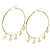 Stainless Steel Hoop Earring, 304 Stainless Steel, Star, Vacuum Ion Plating, fashion jewelry & for woman, golden 