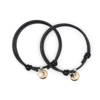 Fashion Create Wax Cord Bracelets, with Zinc Alloy, Flat Round, gold color plated, 2 pieces & Adjustable & fashion jewelry & enamel cm 