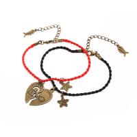 Fashion Jewelry Anklet, Wax Cord, with Zinc Alloy, Flat Round, antique bronze color plated, 2 pieces & Adjustable & for couple, black and red cm 