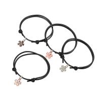 Fashion Create Wax Cord Bracelets, with Zinc Alloy, Flat Round, gold color plated, 4 pieces & Adjustable & fashion jewelry & enamel, black cm 