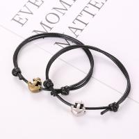 Fashion Create Wax Cord Bracelets, with Zinc Alloy, Flat Round, plated, 2 pieces & Adjustable & fashion jewelry, black, 12mm cm 