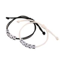 Couple Bracelet, Wax Cord, with Acrylic, Flat Round, 2 pieces & Adjustable & fashion jewelry, white and black cm 