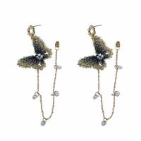 Zinc Alloy Rhinestone Drop Earring, with Plastic Pearl, Butterfly, gold color plated, fashion jewelry & for woman & with rhinestone, golden 165mm 